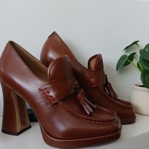 Sam Edelman Brown Tassel Platform Loafer Heels